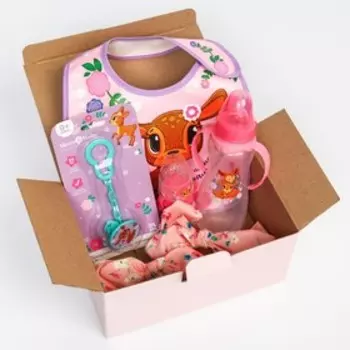 Подарочный набор «Мамы и малыши» 5 в 1: бутылочка, нагрудник, ниблер, держатель для пустышки, набор повязок