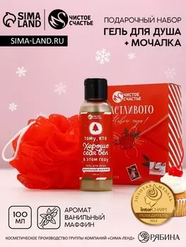 Подарочный набор новогодний женский «Счастливого праздника», гель для душа 100 мл и мочалка для тела, Чистое счастье