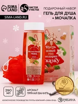 Подарочный набор новогодний женский «Сказка», гель для душа 250 мл и мочалка для душа, Чистое счастье