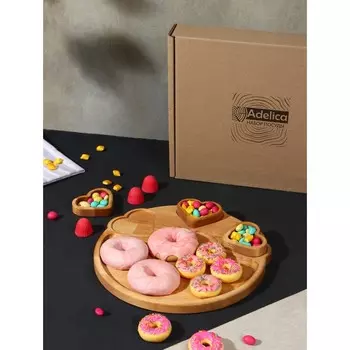 Набор деревянной посуды Adelica, менажница с 3 соусниками, 30281,8 см, в подарочной коробке, берёза