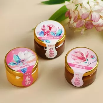 Подарочный набор «Пусть в душе всегда будет счастье»: шоколадная паста 30 г., карамель со вкусом солёной карамели 30 г., крем-мёд с апельсином 30 г.