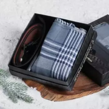 Подарочный набор "С Новым годом!", мужской шарф (195х35 см) и ремень (122х3,7 см)