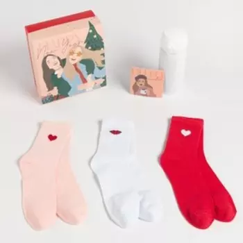 Новогодний подарочный набор термос и носки 3 пары KAFTAN "Девчули", размер 36-39