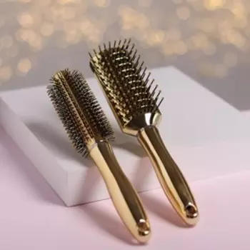 Подарочный набор «Золото», 2 предмета: массажная расчёска, брашинг, цвет золотистый