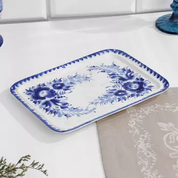 Поднос «Цветочный», 23х17х2 см, гжель