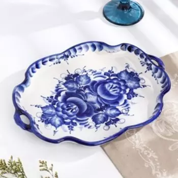 Поднос «Цветок», с ручками, 21×28×2 см, гжель