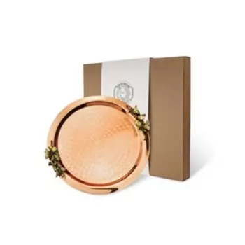 Поднос декоративный круглый с накладками «Бабочки» медный в коробке, 30 см