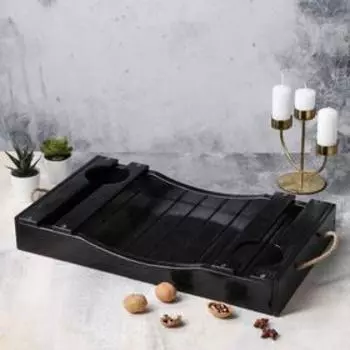 Поднос деревянный для вина "Авторский", 50х30х7 см, массив ясеня, цвет черный