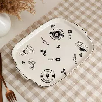 Поднос "Кофе", белый, керамика, 29*21 см, деколь микс