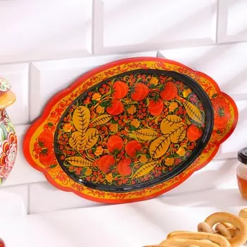 Поднос "Овал светлый" 30х19 см, хохлома