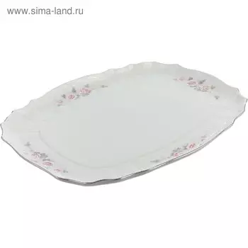 Поднос прямоугольный с ручками Bernadotte, декор «Бледные розы, отводка платина», 40 см