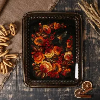 Поднос с жостовской росписью, 49х39 см