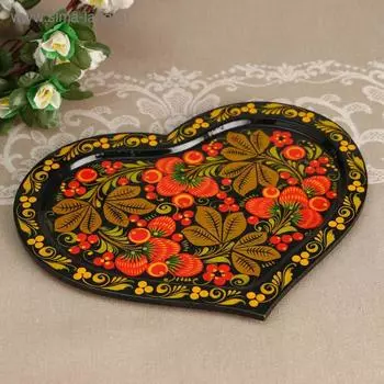 Поднос "Сердце", 25х20 см, хохлома