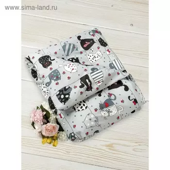 Пододеяльник на молнии, размер 112 × 147 см, бязь, принт котики, цвет серый