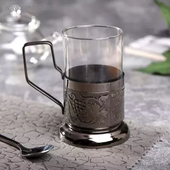 Подстаканник, со стаканом 250 мл, медь, стекло, серебристый