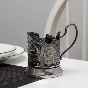 Подстаканник «Русское чаепитие», d=65 мм, никелированный, с чернением
