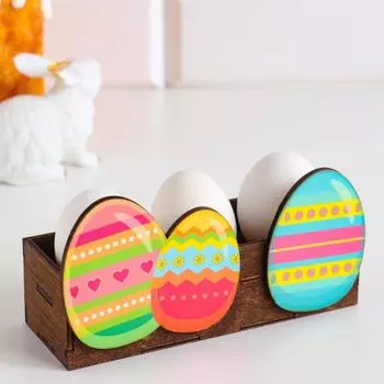 Подставка для 3 яиц "Цветная", фанера