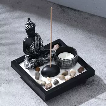Японский сад камней настольный «Дзен. Успех», с подставкой для благовоний, набор аксессуаров,12.512.513 см, бетон