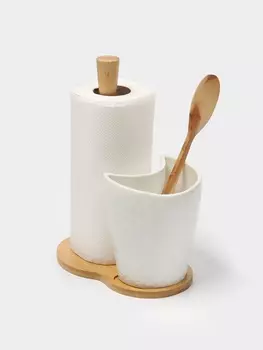 Подставка для бумажных полотенец и кухонных принадлежностей BellaTenero, 19.512.525.5 см, фарфор, бамбук, белая