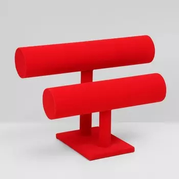 Подставка для часов, браслетов QF, двухуровневая, флок, 25.51319 см, d=5 см, красная