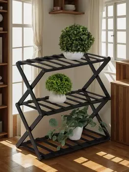 Подставка для цветов Greengo, 3 полки, 502546 см, напольная, бамбук, чёрная