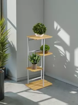 Подставка для цветов Greengo, 4 полки, 362374 см, напольная, каркас металл, полки МДФ, белая