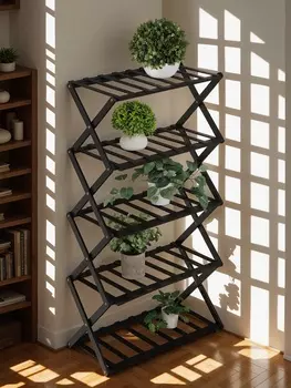 Подставка для цветов Greengo, 5 полок, 502589 см, напольная, бамбук, чёрная
