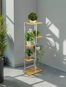 Подставка для цветов Greengo, 6 полок, 3623106 см, напольная, каркас металл, полки МДФ, белая