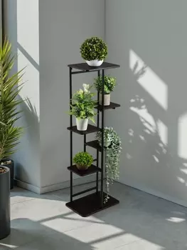 Подставка для цветов Greengo, 6 полок, 3623106 см, напольная, каркас металл, полки МДФ, чёрная