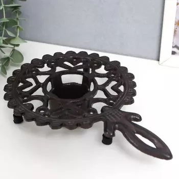 Подставка для подогрева на греющей свече на 1 свечу чугун «Сердечки», с ручкой, подсвечник на 1 свечу, чугун, 414.521.5 см