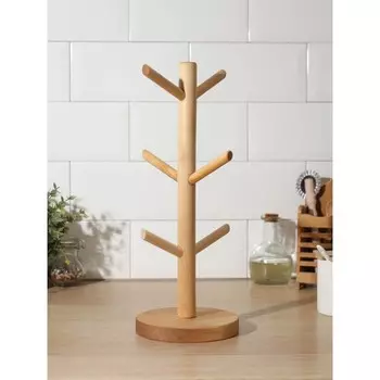 Подставка деревянная для кружек Adelica, основа d=131,8 см, высота 34 см, вешалка 6,5 см, берёза