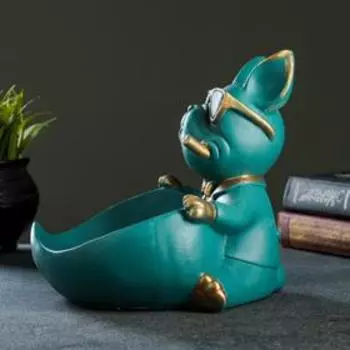 Подставка для мелочей "Бульдог с сигарой" зеленая, 20х19х21см