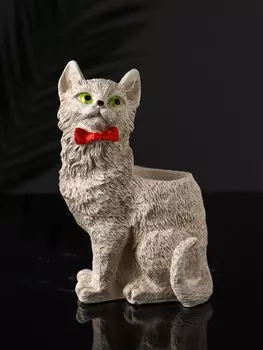 Подставка для мелочей «Кот с бантом», гипс, 1497 см, бежевый