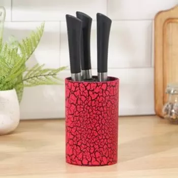 Подставка для ножей с наполнителем Доляна «Кракле», 149 см, soft-touch, цвет красный