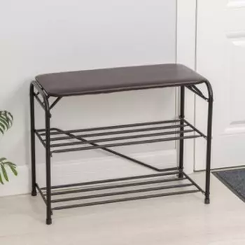 Подставка для обуви с сиденьем, 3 яруса, 65×32×48,5 см, цвет коричневый