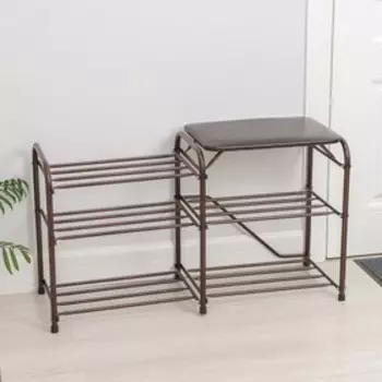 Подставка для обуви с сиденьем «Дубль», 3 полки, медный антик