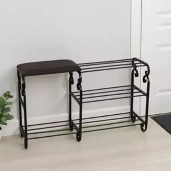 Подставка для обуви с сиденьем «Эталон», 3 яруса, 903060 см, цвет чёрный, форма МИКС