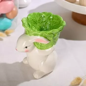 Подставка для яйца Доляна «Зайка в капусте», 14,51215,3 см, цвет белый