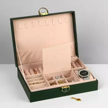 Шкатулка для украшений , 1 ярус, 17236.5 см, цвет зелёный