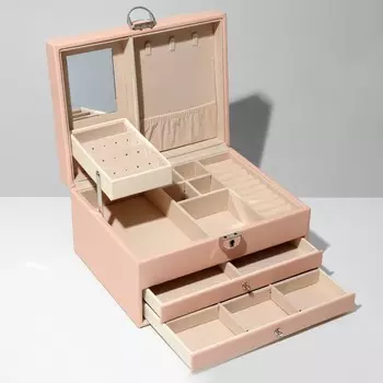 Подставка для украшений «Шкатулка» раздвижная с зеркалом, 221711,5, цвет розовый