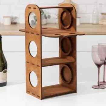 Подставка деревянная под 3 бутылки и 4 бокала Доляна, 352348 см