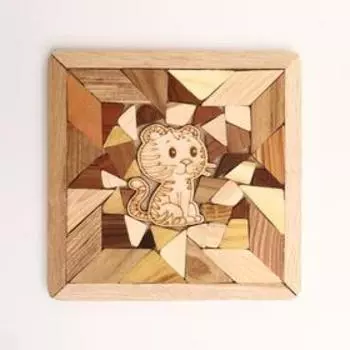 Подставка под горячее "Котенок полосатый" 17х17 см, разные породы дерева