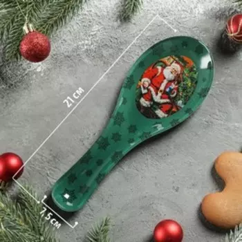 Подставка под ложку Доляна «Счастливый Санта», 217.5 см, стекло, зелёная