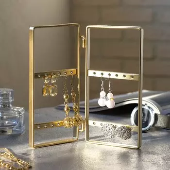 Подставка-книжка под серьги QF, , 2 секции, 2 ряда, 16202 см, цвет золотой