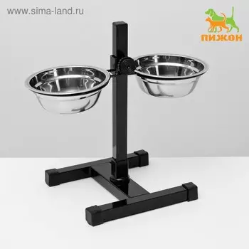 Подставка с мисками, 2350 мл, высота 30 см, разборная, чёрная