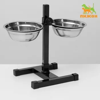 Подставка с мисками, 2500 мл, высота 30 см, разборная, чёрная