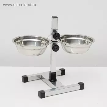 Подставка с мисками, 2500 мл, высота 30 см, разборная с верхним фиксатором, хром