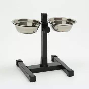 Подставка с мисками, 2250 мл, высота 25 см, разборная, чёрная