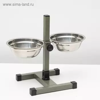 Подставка с мисками, 2500 мл, высота 30 см, разборная, зелёная