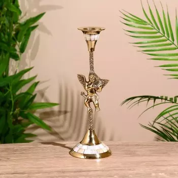 Подсвечник "Амур" латунь, перламутр 25,5 см